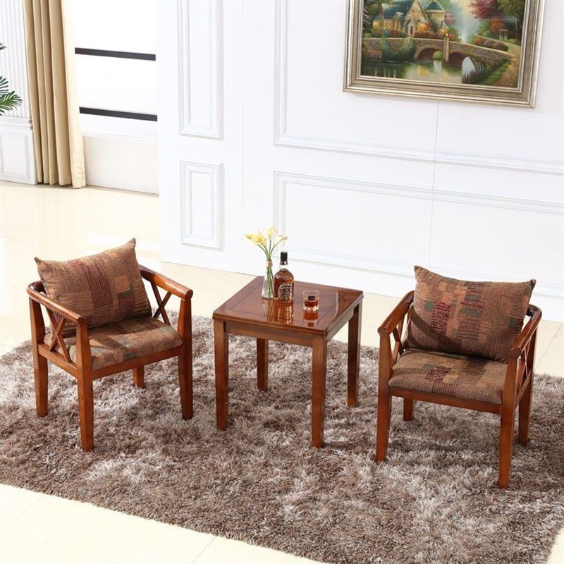 实木圈椅三件套布艺椅咖啡厅桌椅酒店客房桌椅套件书房桌椅卧室椅