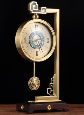 黄铜祥云座钟摆件台式钟座钟时钟石英钟家居客厅电视柜酒柜装饰品