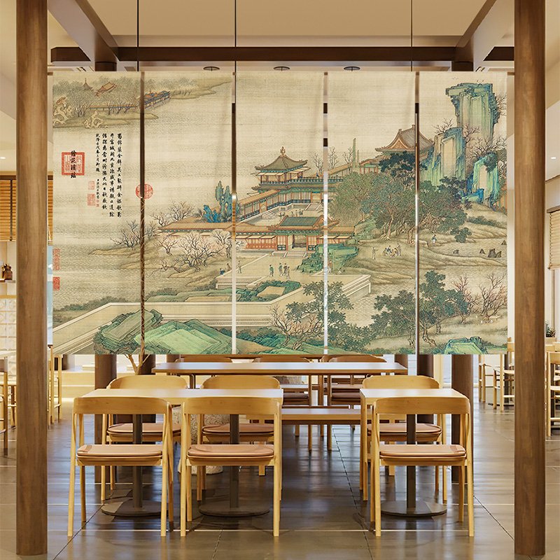 中式复古名画背景布茶馆小院墙面装饰布氛围感挂布露营风室内装饰图片