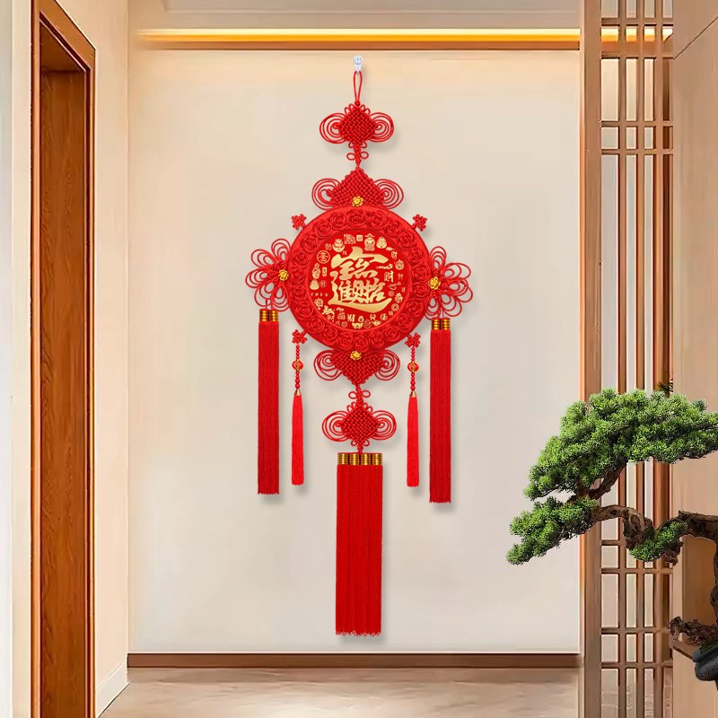 新款中国结e挂件桃木福字镇宅客厅大号入户门电视墙玄关挂饰