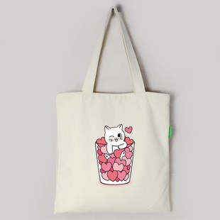 单肩帆布袋手提包文艺日系小清新可爱印花学生旅行出行收纳袋女生