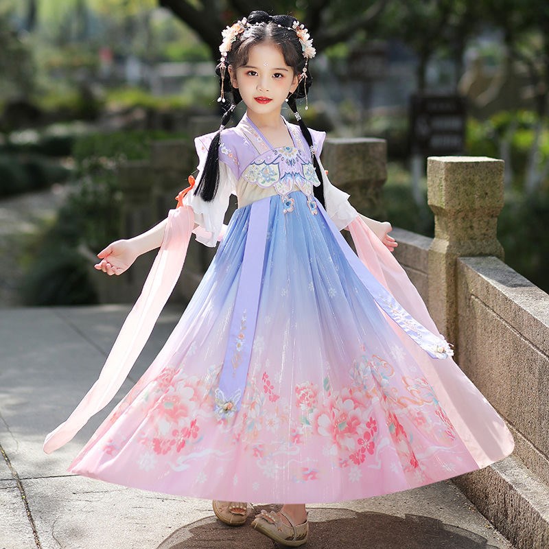 现货汉服女童连衣裙夏季2024新儿童古装唐装O中国风公主裙古装纱