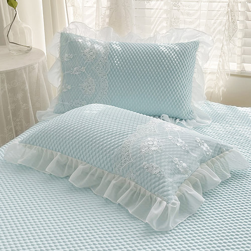 韩式豆豆按摩冰丝凉席三件套公主风蕾丝床裙床盖空调软凉席子夏季