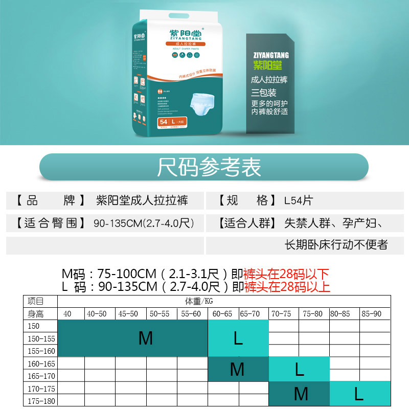 紫阳堂 成人拉拉裤老人纸尿裤老年z尿不湿成年尿片安心裤M60/L54 洗护清洁剂/卫生巾/纸/香薰 成年人拉拉裤 原图主图