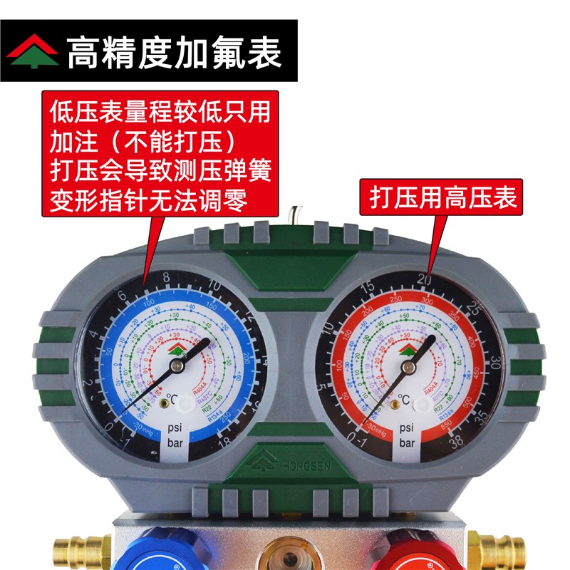 鸿森空调雪种表加氟表汽车加氟工具套装冷媒雪种压力表 加液双表