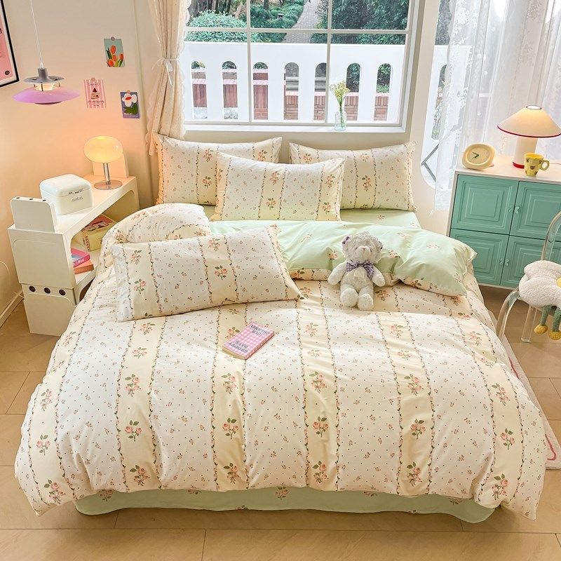 小清新纯棉全棉四件套床上用品2024新款被套床单宿舍三件四季通用,床上用品,床品套件/四件套/多件套,淘宝优惠券,粉丝福利购,淘宝优惠卷