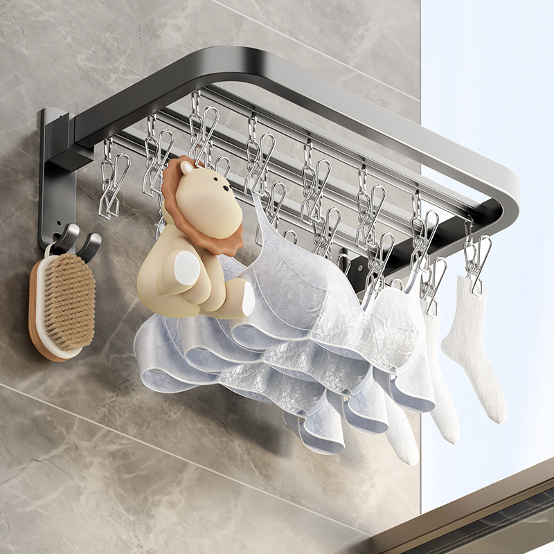 晒袜子神器壁挂免打孔家用室内阳台防风内衣裤婴儿袜多夹子晾衣架