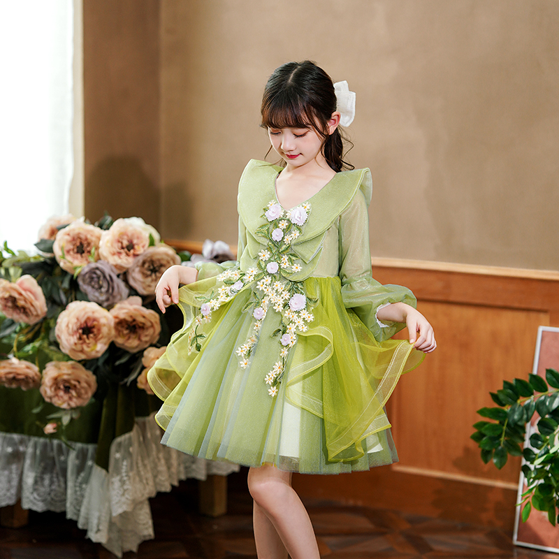 儿童礼服公主裙女童蓬蓬裙小主持人秋季长袖演出服幼儿园表演裙子