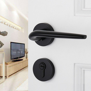 尼克磁吸门锁室内卧室静s音房门锁美式实木北欧黑色分体锁简约门