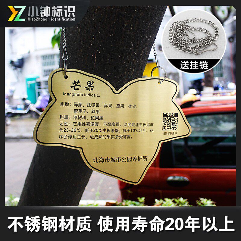 速发小钟 不锈钢树木标识牌户外定树节树牌腐蚀刻字金属标签吊牌