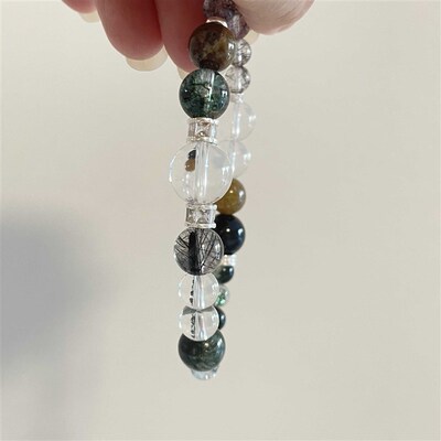 天然绿幽灵白水晶绿龙晶沙弗莱水晶手串手链情侣男女单圈