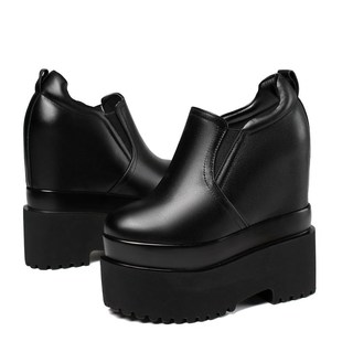 16cm内增高真皮平底超高跟厚底圆头坡跟松糕单鞋 显瘦 女春秋休闲鞋