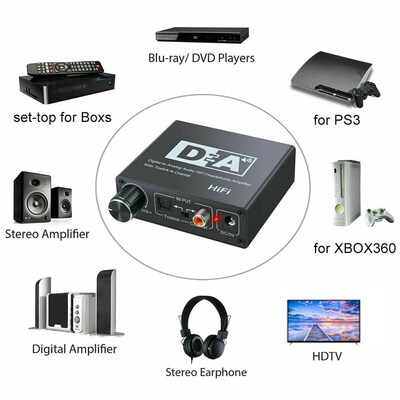 Hifi DAC Amp Digital To og Audio Converter RCA 3.5mm Headpho