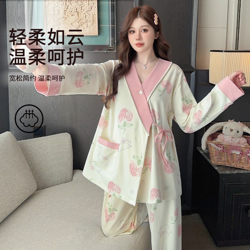 带胸垫月子服春秋纯棉产后产妇3月份4孕妇家居服夏季薄款哺乳睡衣