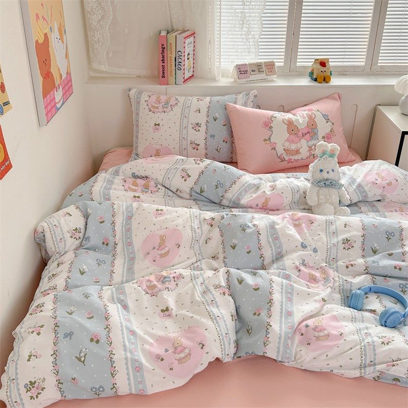 少女心A类碎花兔兔水洗棉清新四件套卡通床上被套床单宿舍三件套3,床上用品,床品套件/四件套/多件套,淘宝优惠券,粉丝福利购,淘宝优惠卷