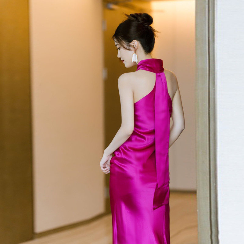 晨袍女新娘新中式旗n袍结婚晨拍小礼服婚礼火龙果玫红色高级感小_虎窝淘
