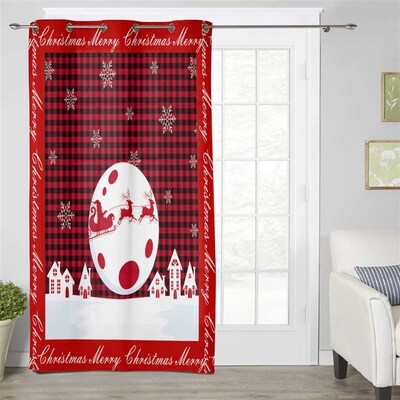 现货Christas Plaid Santa Claus Snowflake Window CurWtains fo