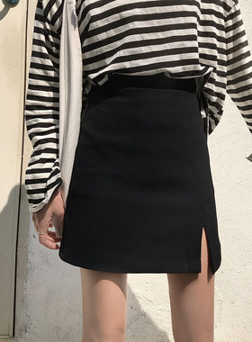 包臀裙短裙af字xs小码半身裙女夏季小矮个子145高腰开叉显高搭配