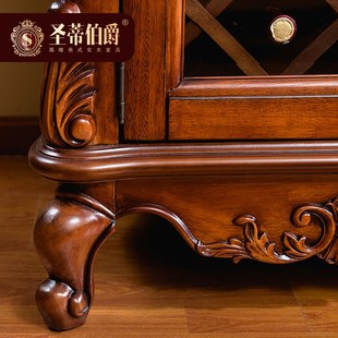美式 餐厅高低酒柜 乡村实木f电视柜边柜 客厅高矮附柜储物展示柜