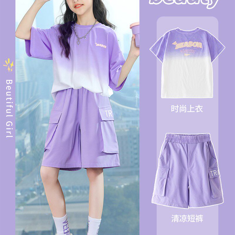 next sara女童套装网红炸街中大儿童短裤短袖两件套洋气女孩夏装
