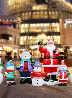 玻璃钢圣诞老人马车树雕塑户外商场圣诞节卡通雪人礼盒摆件装饰品