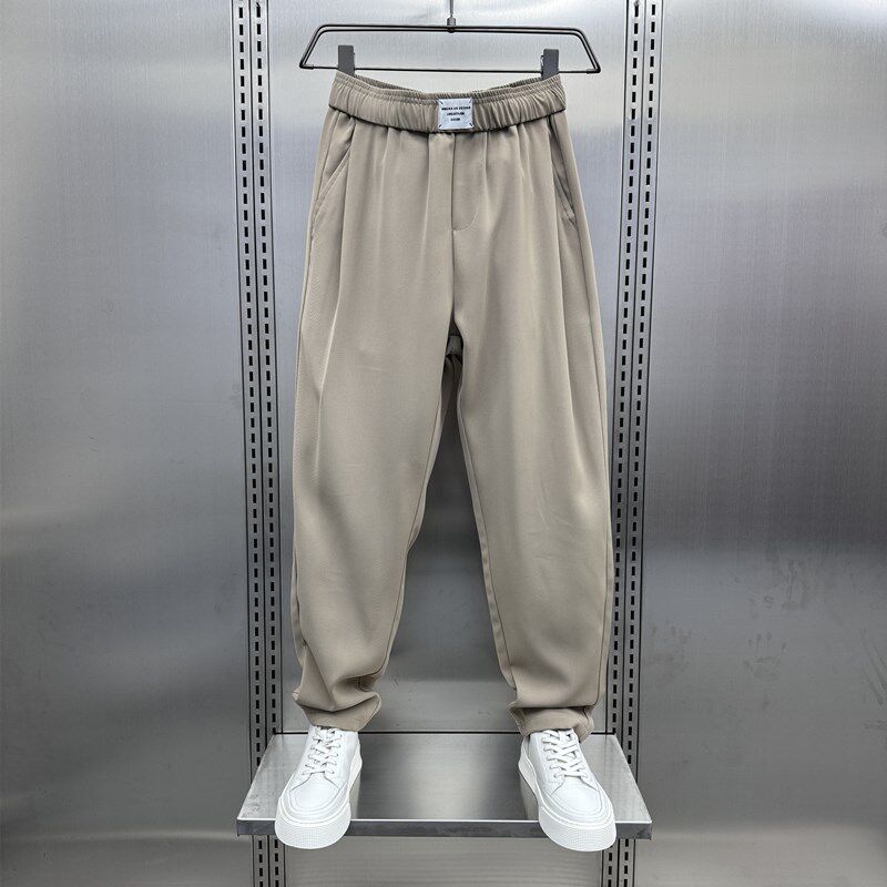 ~丝滑冰感!休闲宽松直筒九分裤男夏季薄款纯色松紧腰西裤