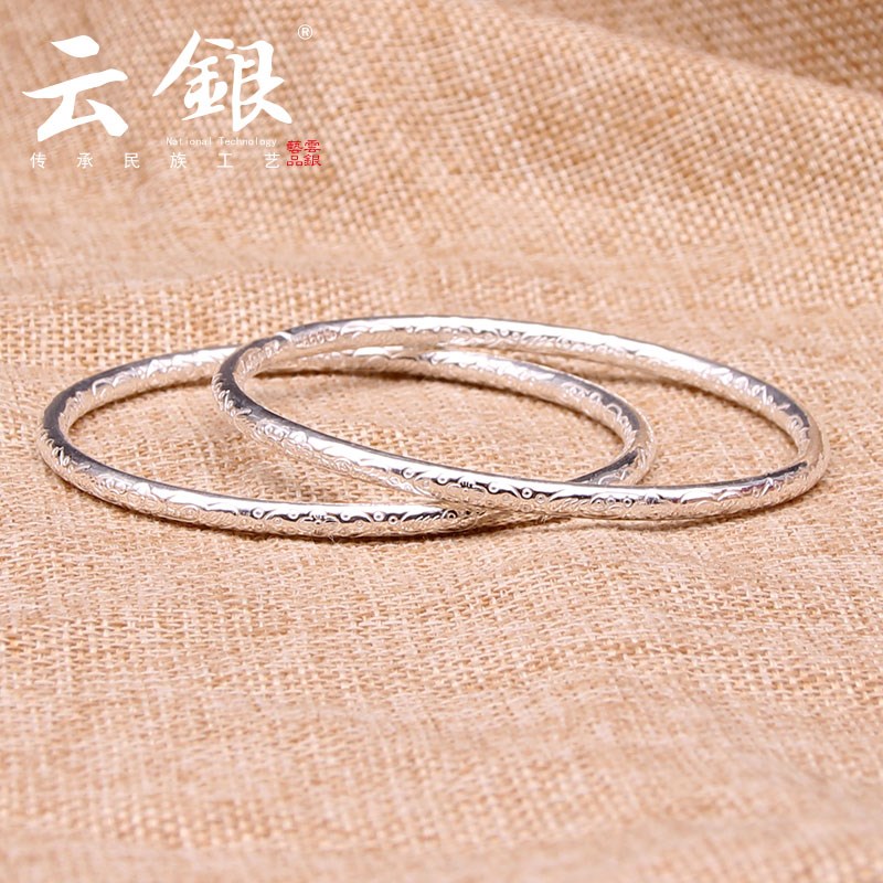 999纯银手镯时尚简约古法实心开口银手环送女朋友定制情人节礼物