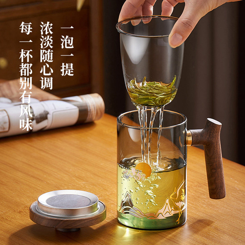 玻璃杯男女士高颜值夏季带盖泡茶杯家用花茶大容量办公室喝水杯子