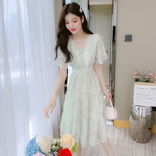 气质收腰显瘦法式 夏季 2024年新款 夏装 仙女裙 雪纺碎花连衣裙子女装