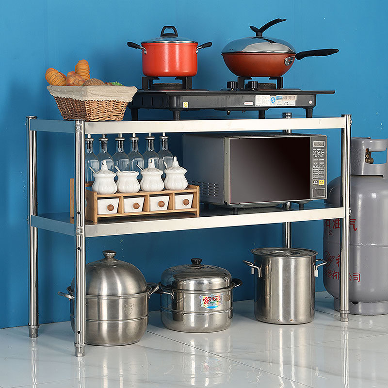 不锈钢货架2层厨房置物架家用微波炉架饭店收纳锅架杂物架子定做,商业/办公家具,仓储货架,淘宝优惠券,粉丝福利购,淘宝优惠卷