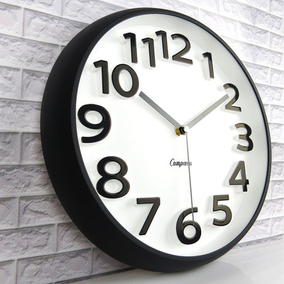 康巴丝挂钟客厅静音现代简约圆形E时钟个性创意时尚立体石英钟表