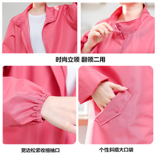 时尚长袖围裙女厨房家用防水外套风衣式大K人罩衣男立领工作服定