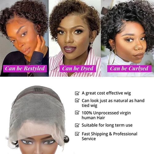 小众高货Short Kinky Curly Human Hair Lace Frontal Wig Pixie