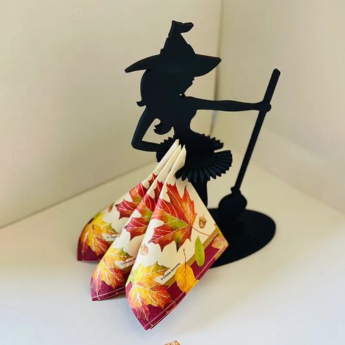 Witch Napkin Holder木质万圣节女巫餐巾架厨房Y餐厅装饰摆件