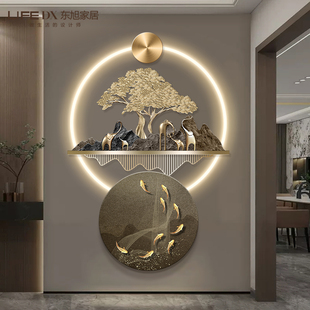 大象入户玄关装饰画发财树立体壁饰高级感客厅走廊过道发光灯画