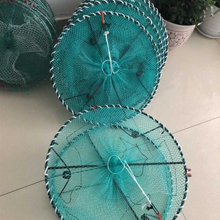 螃蟹笼重型小眼+海边抓蟹笼子圆形弹簧折叠笼海用船用笼