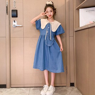 女童连衣裙夏长裙儿童翻领牛仔裙夏天薄款女大童裙子夏装2Z023新
