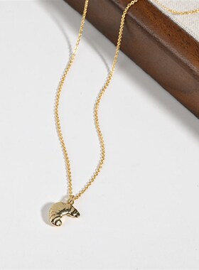 法式牛角包项链女 小巧迷你简y约森系复古吊坠项链迷人可颂冷淡风