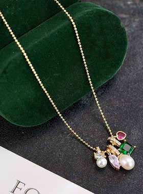 时尚潮流轻奢温柔名媛风精美小众设计珍珠锆石W镶嵌多坠项链