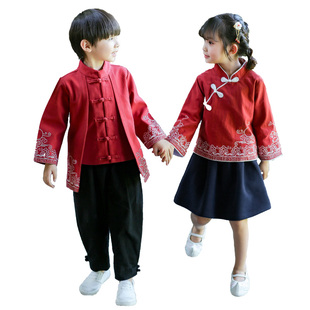 幼儿园园服春秋装汉服纯棉小学生校服民族M风儿童班服套装中国风