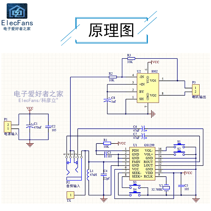 极速(散件)FM立体声GS1299数字收音机套件自动搜台调频电子教学