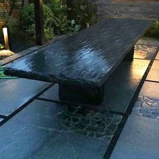 仿古毛石板桌青石板茶几天然板岩石桌面定制吧台石板桌文化火锅台