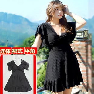 现货大码 泳衣女胖mm遮肚显v瘦200斤保守宽松孕妇钢托连体平角裙式