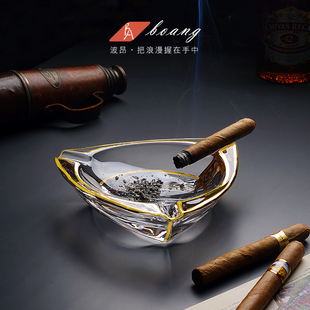 创意水晶玻璃烟灰缸客厅办公室简约大气描金边个性 欧式 潮流ins风