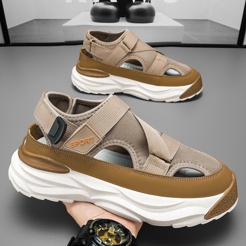 包头凉鞋男款夏季透气休闲厚底洞洞鞋男士增高上班开车运动沙滩鞋,流行男鞋,休闲凉鞋,淘宝优惠券,粉丝福利购,淘宝优惠卷