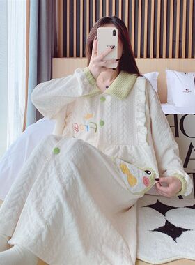 速发2024年月子服秋冬季空气棉B夹层孕妇带胸垫哺乳衣孕妇长裙加