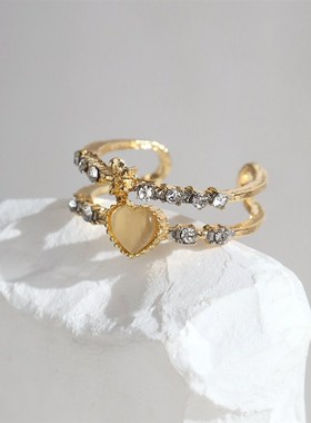 速发食指戒轻奢潮yellow Diamond love open rings index finger