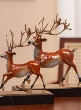 新中式铜鹿摆件客厅电视柜书柜酒柜玻璃柜高档家居装饰品乔迁礼品