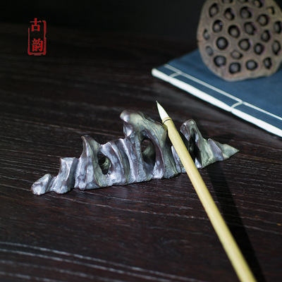 景德镇陶瓷笔架山毛笔搁镇纸太湖石纯手工禅意枯山水茶道文房摆件