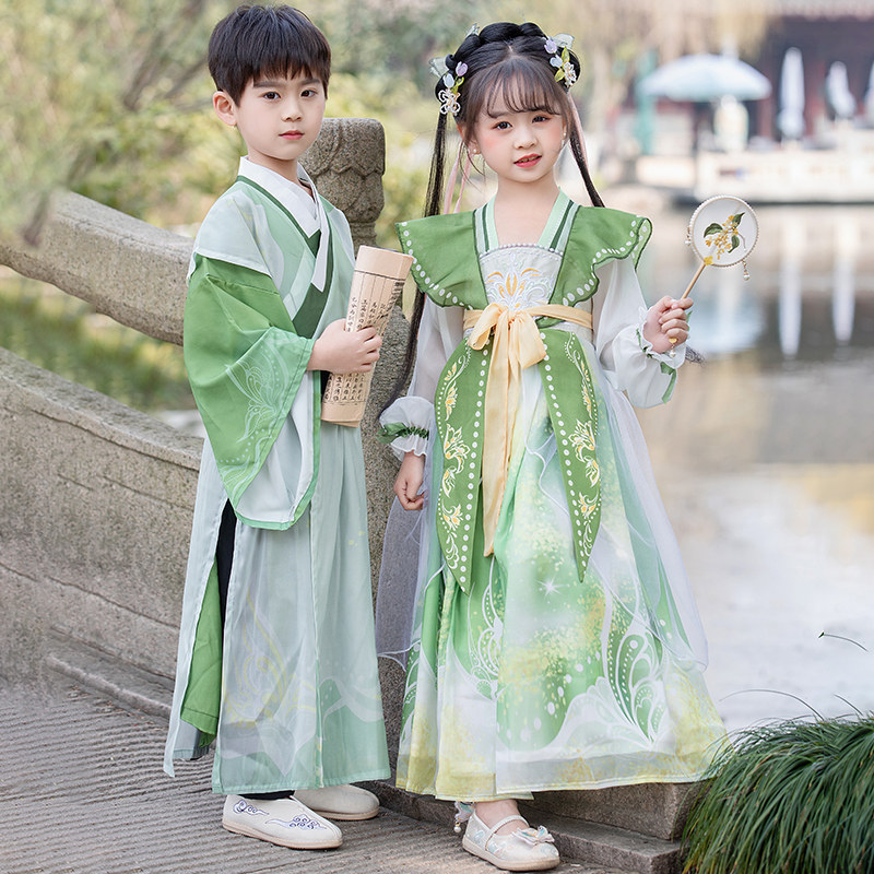 现货汉服男童国学j服夏季2023新款男孩儿童古装夏款唐装女童六一